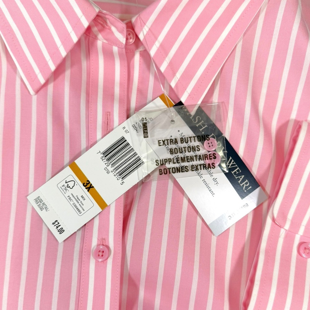 NEW Jones New York 3X Pink Striped Button Down Shirt Easy Care Preppy Officecore - Picture 8 of 8